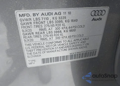 2011 Audi Q7 3.0 Tdi Premium из США, поврежденный, VIN WA1VMAFEXBD004940